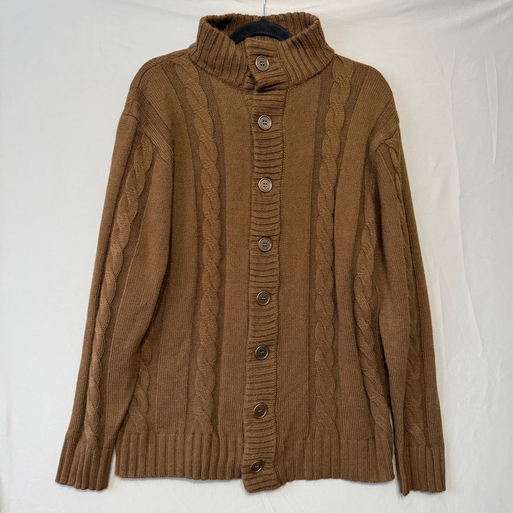 PJ Paul Jones Mens Cable Knit Cardigan Medium Brown Academia Preppy Cottagecore